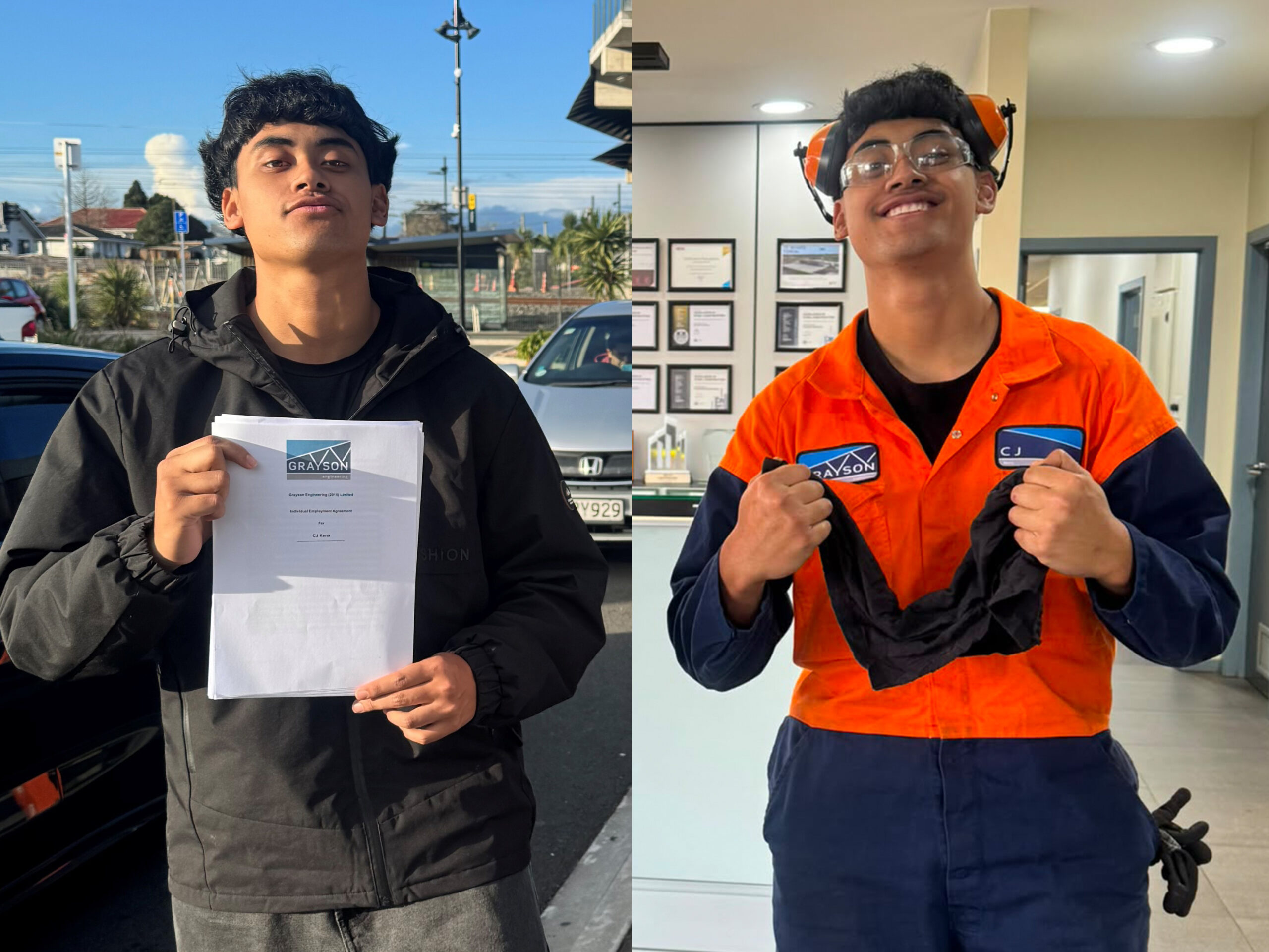 an image of a male worker of a before and after getting the qualification